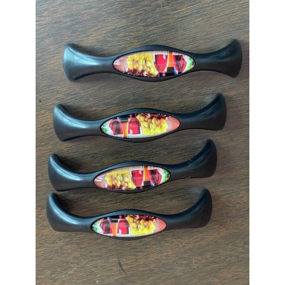 Set of 4 Wine Grape Cabinet Pulls Black Drawer Handles Vineyard Kitchen Decor